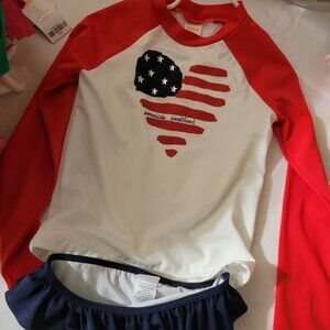 Gymboree size 7-8 NWT swimsuit Rashguard. 4th July set. Located A20